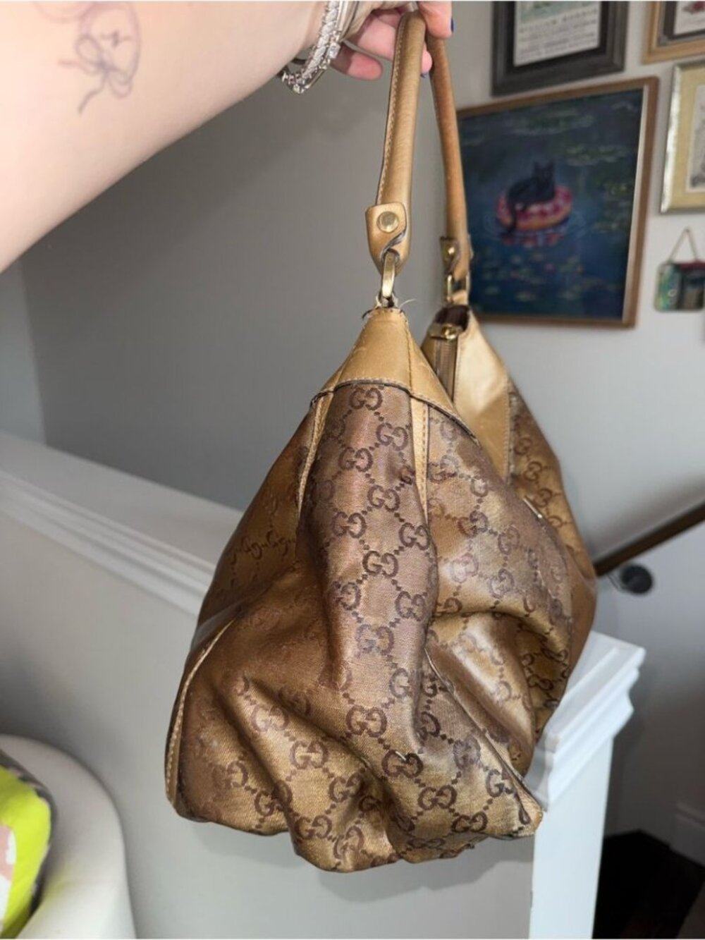 Gucci Metallic Brown GG Logo Hobo Bag - Picture 3 of 11